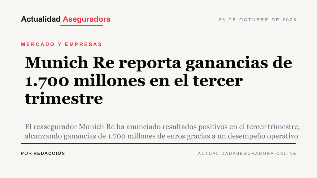 Munich Re reporta ganancias de 1.700 millones en el tercer trimestre